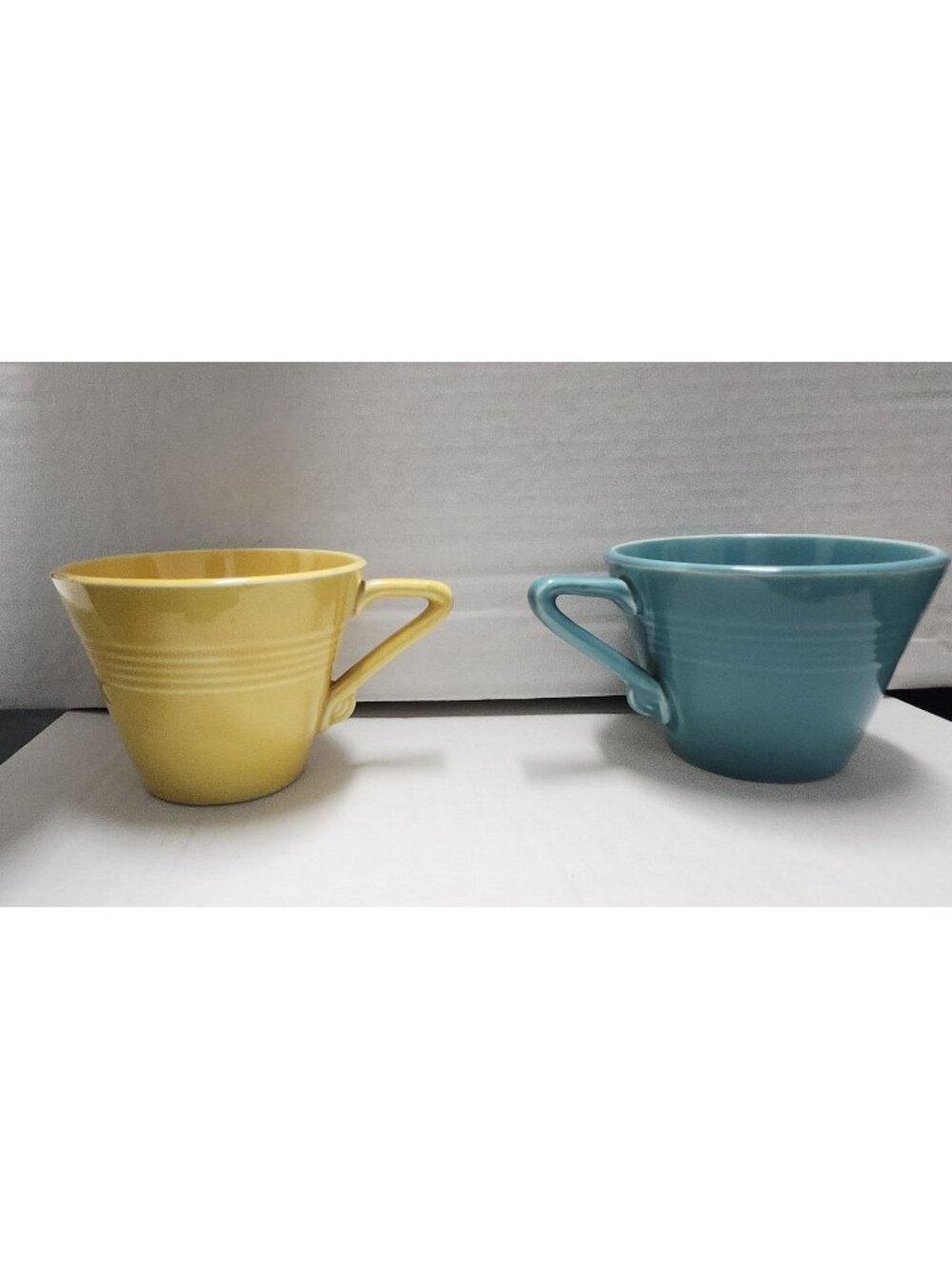 HLC Harlequin Coffee Cups Vintage Yellow Blue Homer Laughlin Mismatched Set